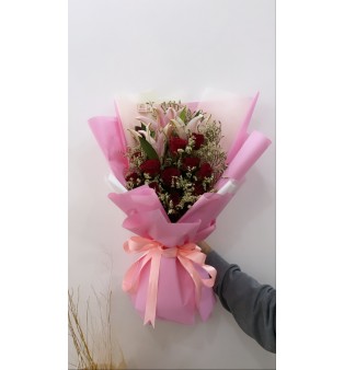 1 Dozen Red Roses with Lilies